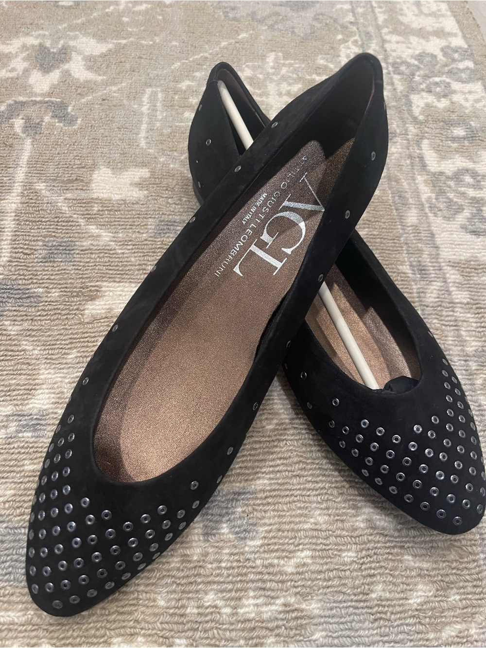 Attilio Giusti Leombruni (AGL) Black Suede Studded Ballet Flats